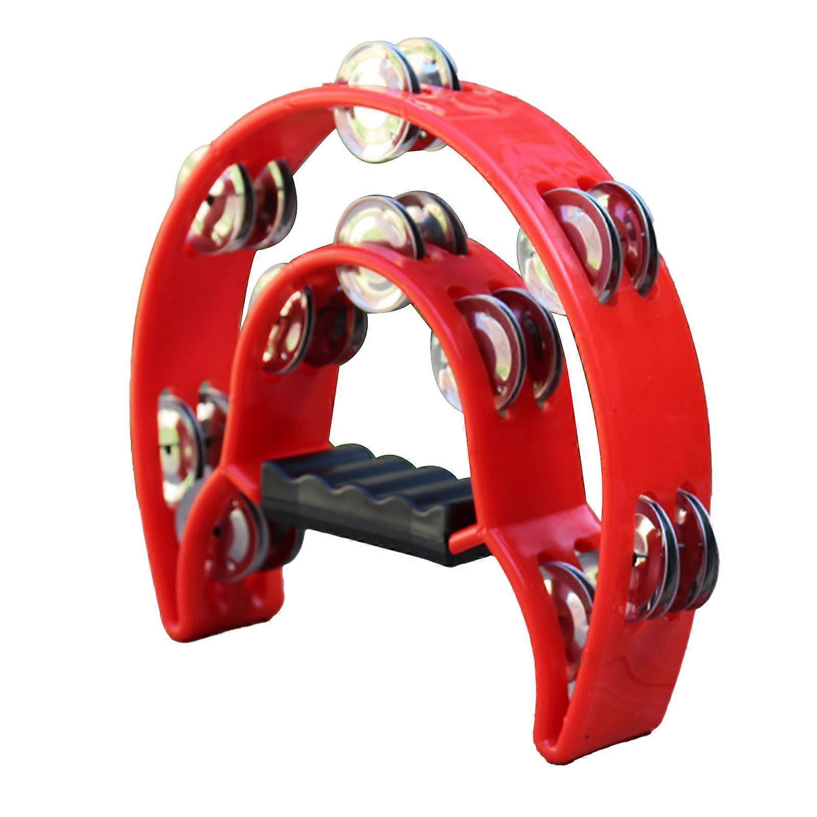Hand Tambourine Bell Big Size Double Row Metal Jingles Percussion Instrument Bell Tambourine for Bar Entertainment Red