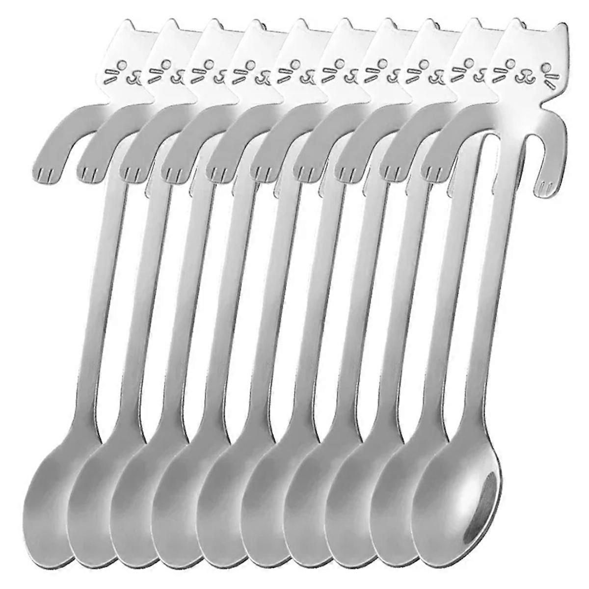 10Pc Stainless Steel Cat Coffee Spoons Mini Cute Cat Modeling Teaspoon Ice Cream Dessert Spoon Kitc