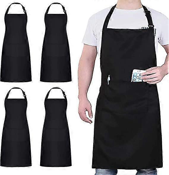 4 Pack 2 Pocket Chef Aprons Black Professional