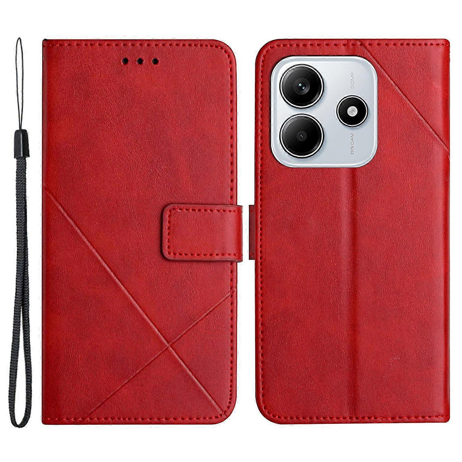 For Xiaomi Redmi Note 14 5G Leather Case Line Pattern Wallet Phone Cover - Red