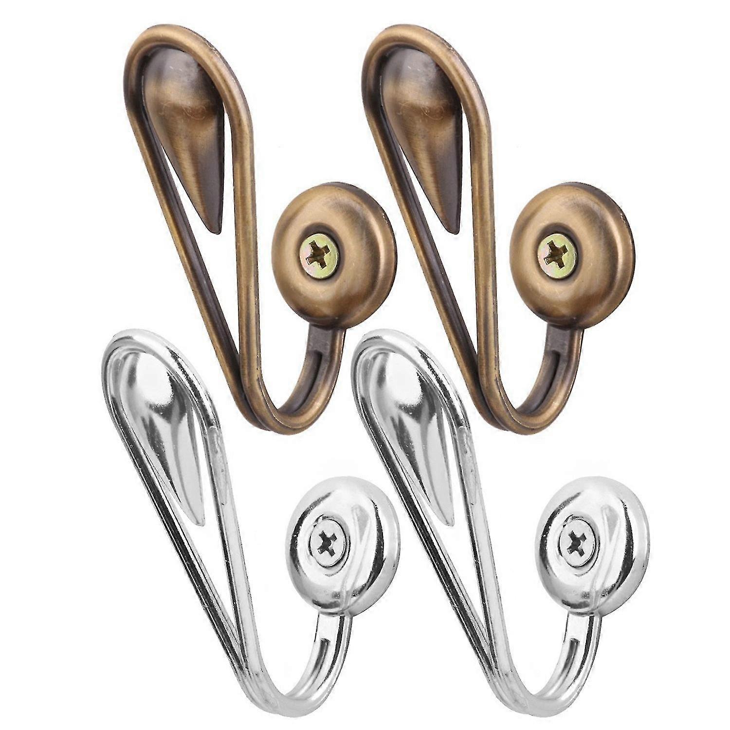 2 Pair Tear Shape Vintage Alloy Curtain Holdbacks Tieback Hooks - Silver & Bronze