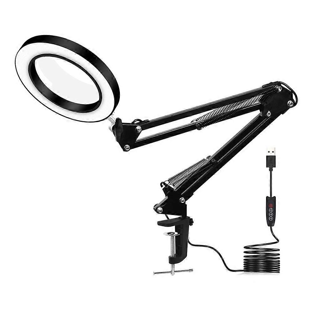 LED Magnifying Lamp with Clamp, 8X LED Magnifying Lamp with Light, 2 in 1 Magnifying Lamps with 10 Brightness Settings, USB Powered Illuminated Adjust