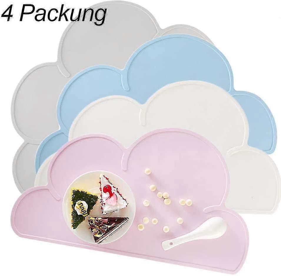 Children Placemat Washable Silicone Mats 4 Pieces Placemat Cloud Shape Washable Non-slip Silicone Portable Waterproof
