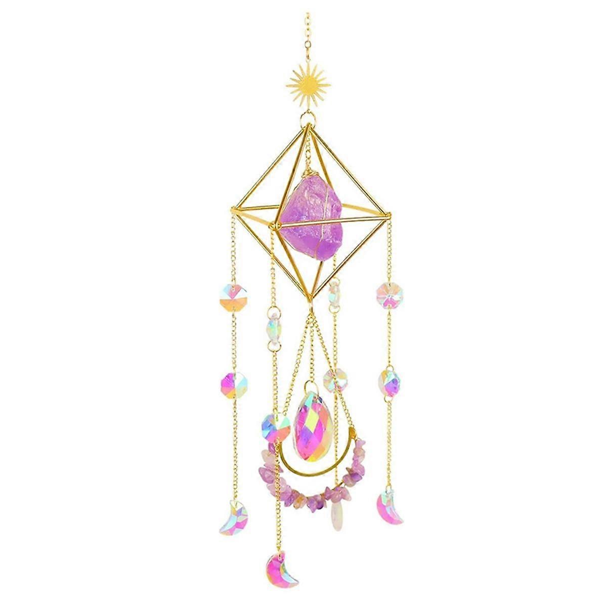 Suncatcher Crystal Boho Decor, Purple Gemstone Sun Catcher Hanging for Windows, Housewarming Spirit