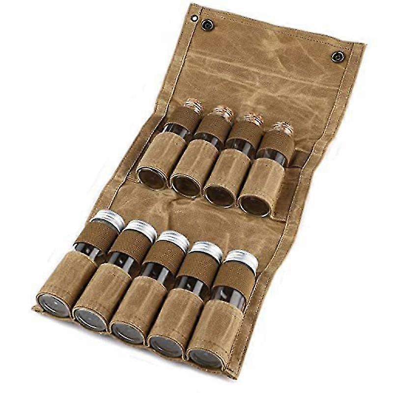 Canvas Seasoning Storage Bag Organizer With 9 Spice Jars Condiment Container Set For Outdoor Camping Bbq Picnic