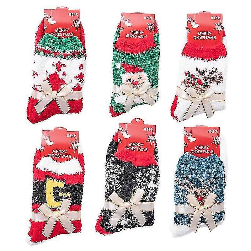 6pairs Christmas Socks Bowknot Woman Stockings Long Barrel Socks (random Color)