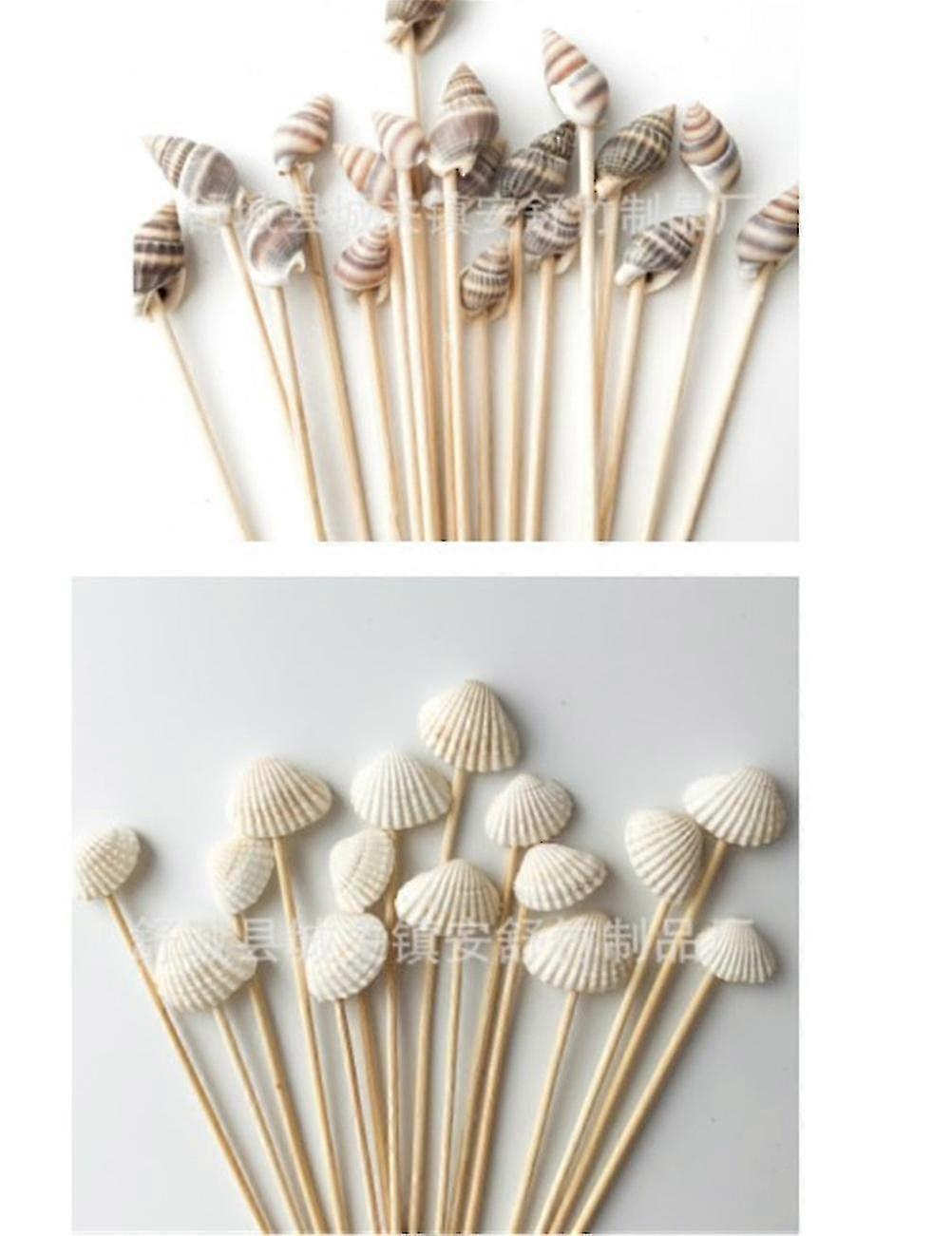 200pcs Disposable White Seashell Cocktail Picks Conch Handmade Toothpicks Bamboo