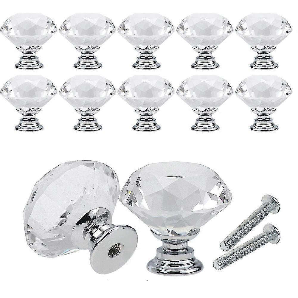 10pcs/set 30mm Diamond Shape Design Crystal Glass Knobs Cupboard Drawer Pull Kitchen Cabinet Door Wardrobe Handles Hardware