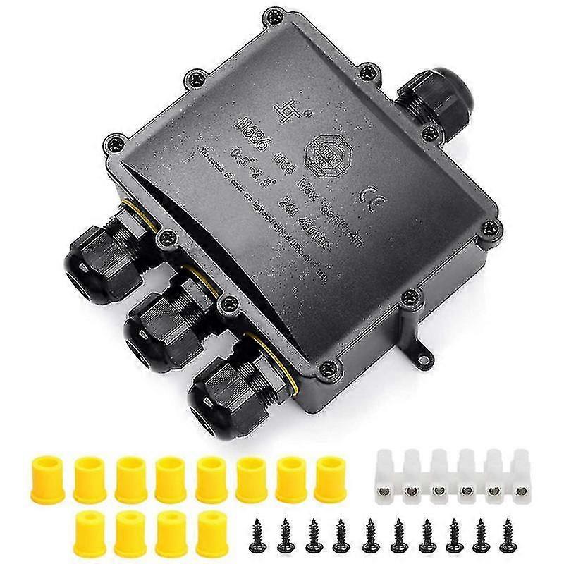 Vattentät kopplingsbox Ip68 kopplingsbox 4-vägs vattentät kopplingsbox, kontaktbox för kabel 4 till 14 mm, svart