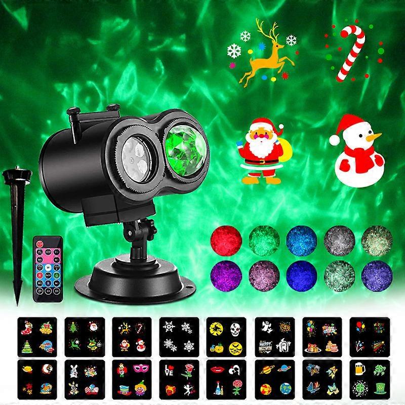 Outdoor Indoor Christmas Projector, Outdoor Halloween Projector with Remote Control, 16 Patterns and 10 Colors Water Wave Effect Snowflake Projector L