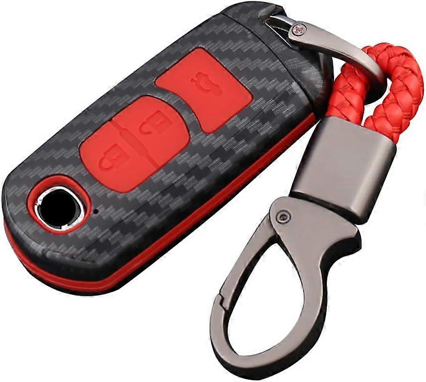 ABS Carbon Fiber Shell+Silicone Car Key Cover Cases for Mazda 2 3 5 6 8 Axela Atenza CX3 CX4 CX5 CX-7 CX-9 MX5 2 3 Buttons (Blue 1)