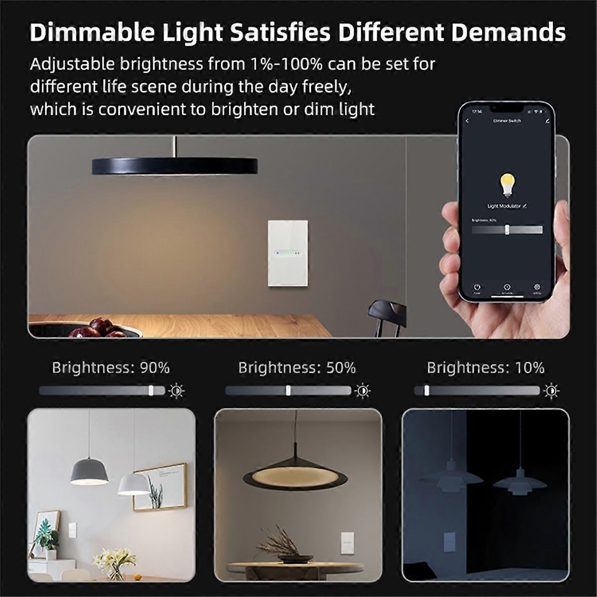 Tuya WiFi Smart Dimmer Switch 2 Gang Dimmer Light Switch Écran tactile APP Télécommande fonctionne avec Alexa Home, C