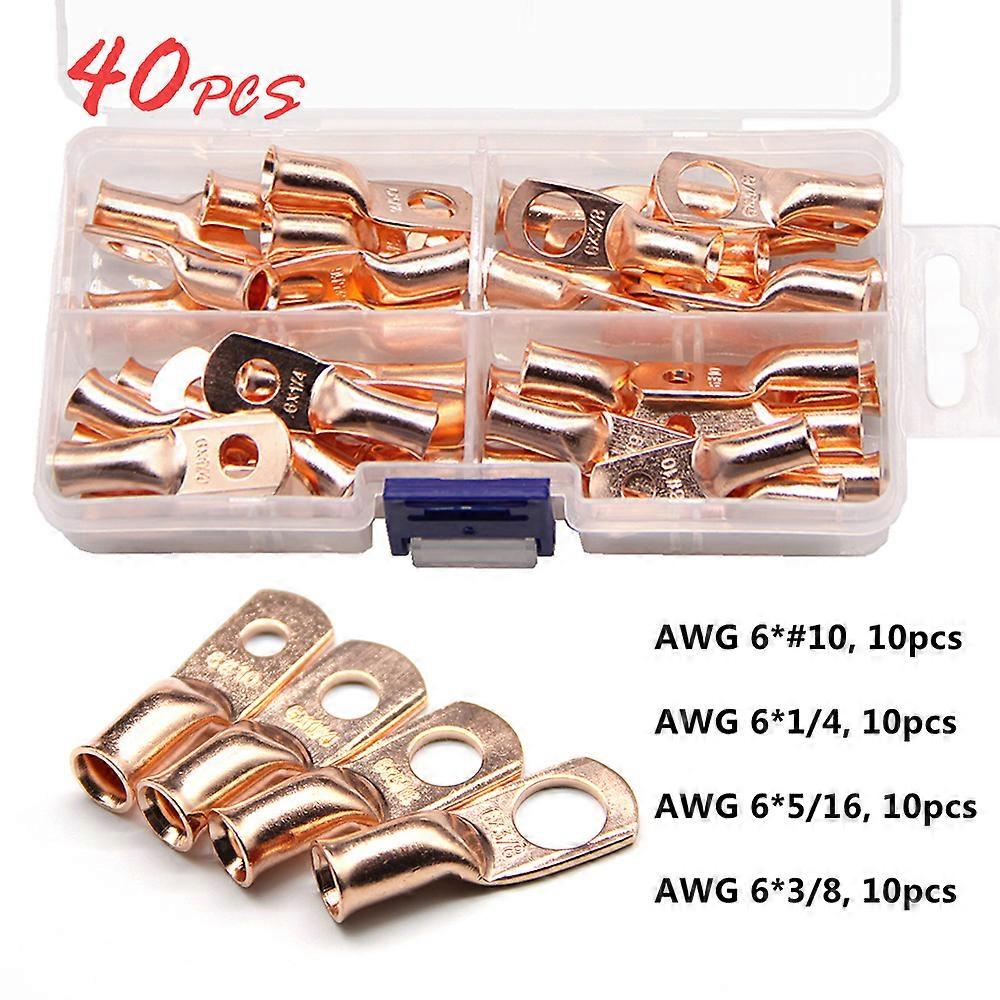 40PCS Copper Ring Terminal Wire Crimp Connector Bare Cable Battery Terminals Assortment Car Auto Kit