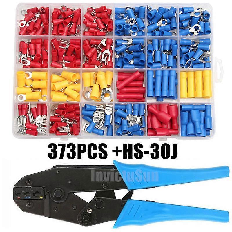 373PCS Assorted Spade Terminals Insulated Cable Connector Electrical Wire Crimp Butt Ring Fork Set Ring Lugs Crimp plier Kit