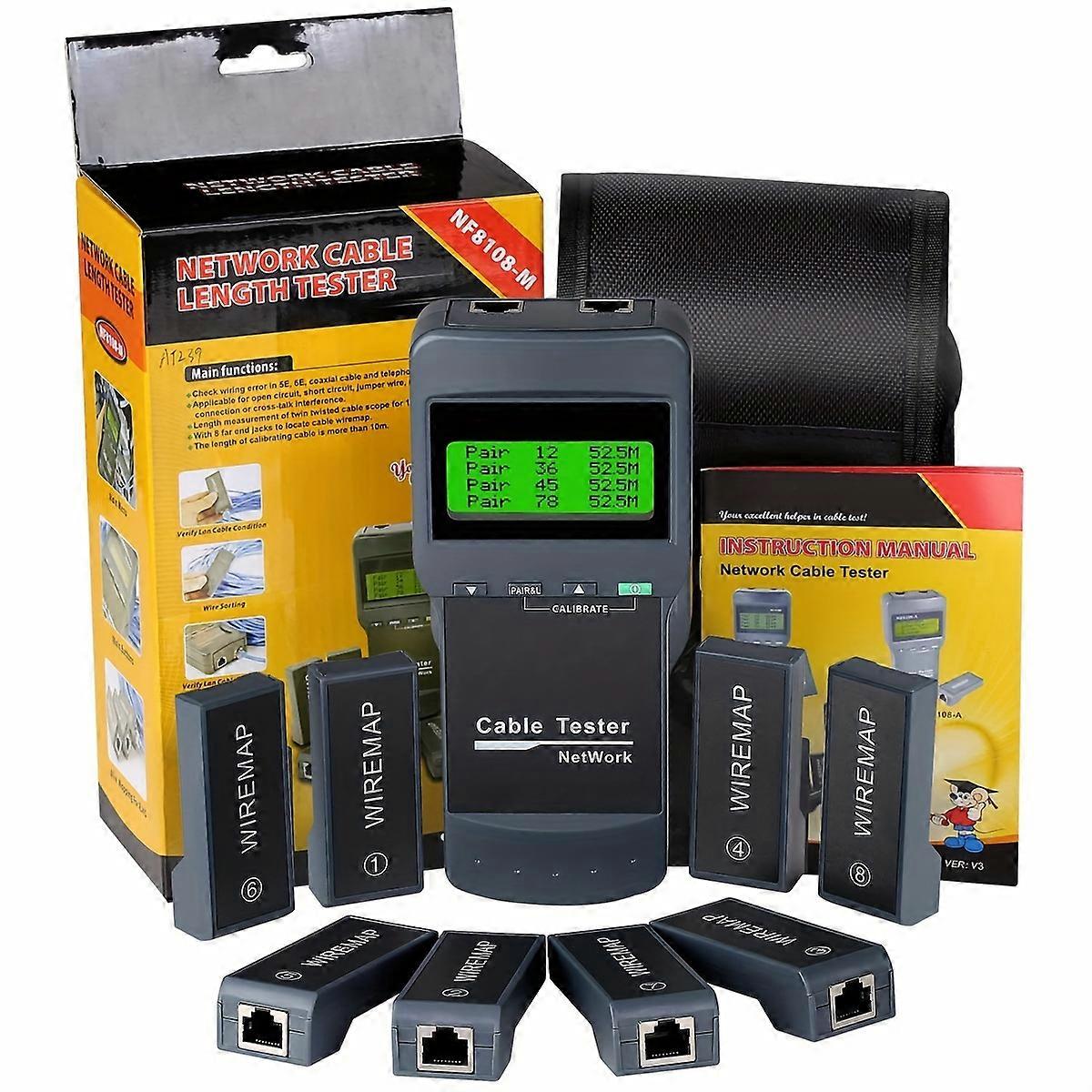 KOLSOL Cat5 RJ45 NetWork Lan Cable Tester Wire Length Tester With 8 Remote Units Phone Cable Tester Meter Mapper