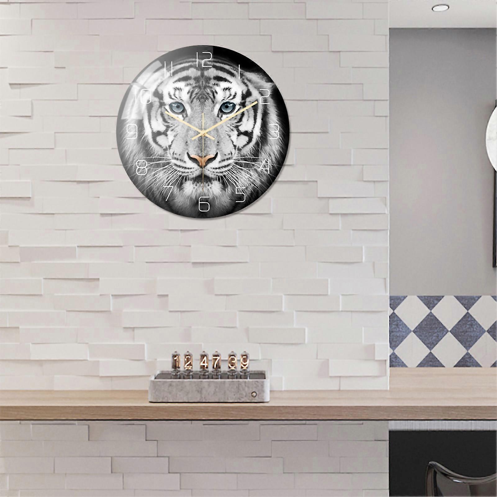 Acrylic Round Wall Clock for Office Home Room Decoration with Tiger Pattern
