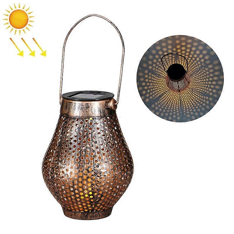 Outdoor Courtyard Wrought Iron LED Solar Light Lantern / Copper