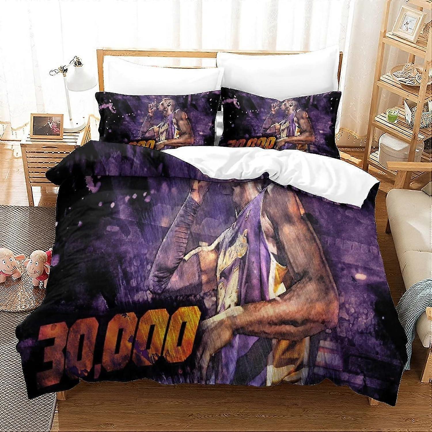 o4211 Lençóis Bryant Capa de edredom, Capa de edredão de impressão 3D Basquete NBA Conjunto de edredão de cama com fronhas Microfibra macia Capa de edredão de fácil cuidado para