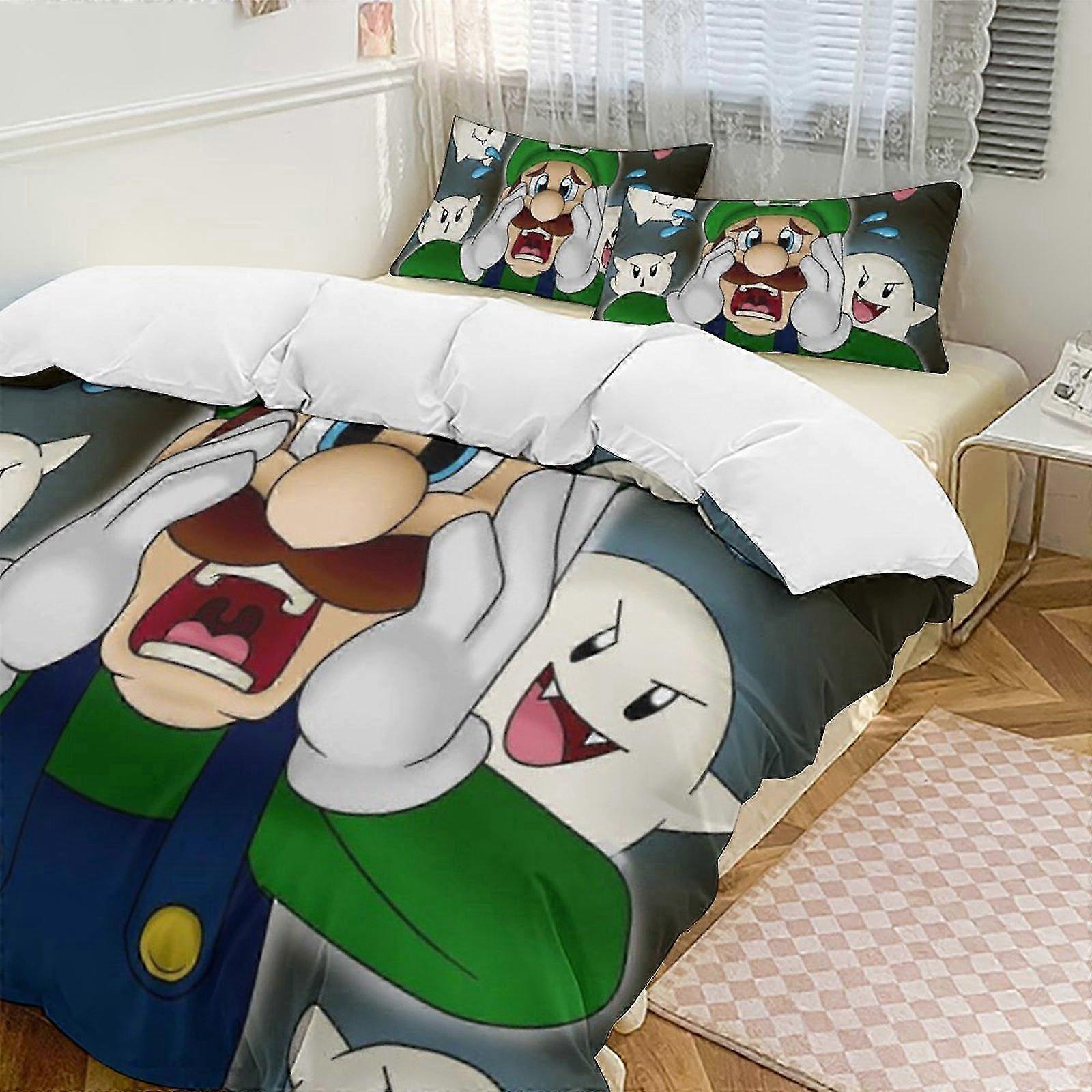 o1007 Lençóis Luigi's Mansion Down Capa de Edredom Microfibra Conjunto de Roupa de Cama, (1 Capa de Edredom e 2 Fronhas) Lençóis fg1007