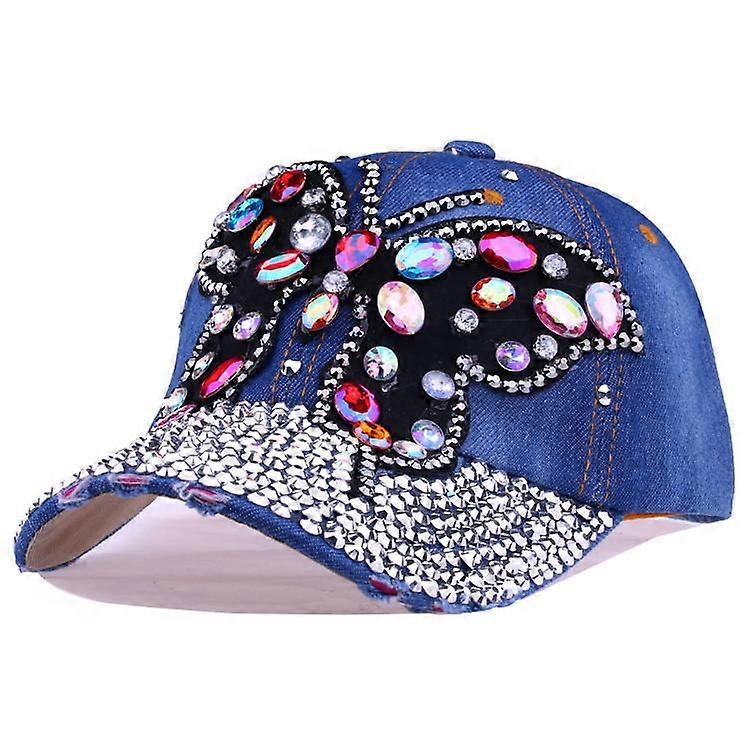 Bowknot Diamond Denim Baseball Cap Bling Rhinestone Snapback Hat Gorra