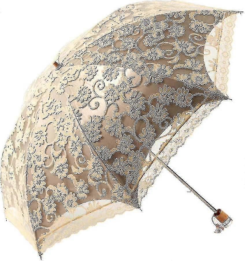 Lace Travel Parasol Folding Anti-uv Windproof Embroidery Umbrella 2 Folding