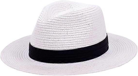 Halmhatt Damer Sommar Strand Solhatt Bred Brim Fedora, Vit