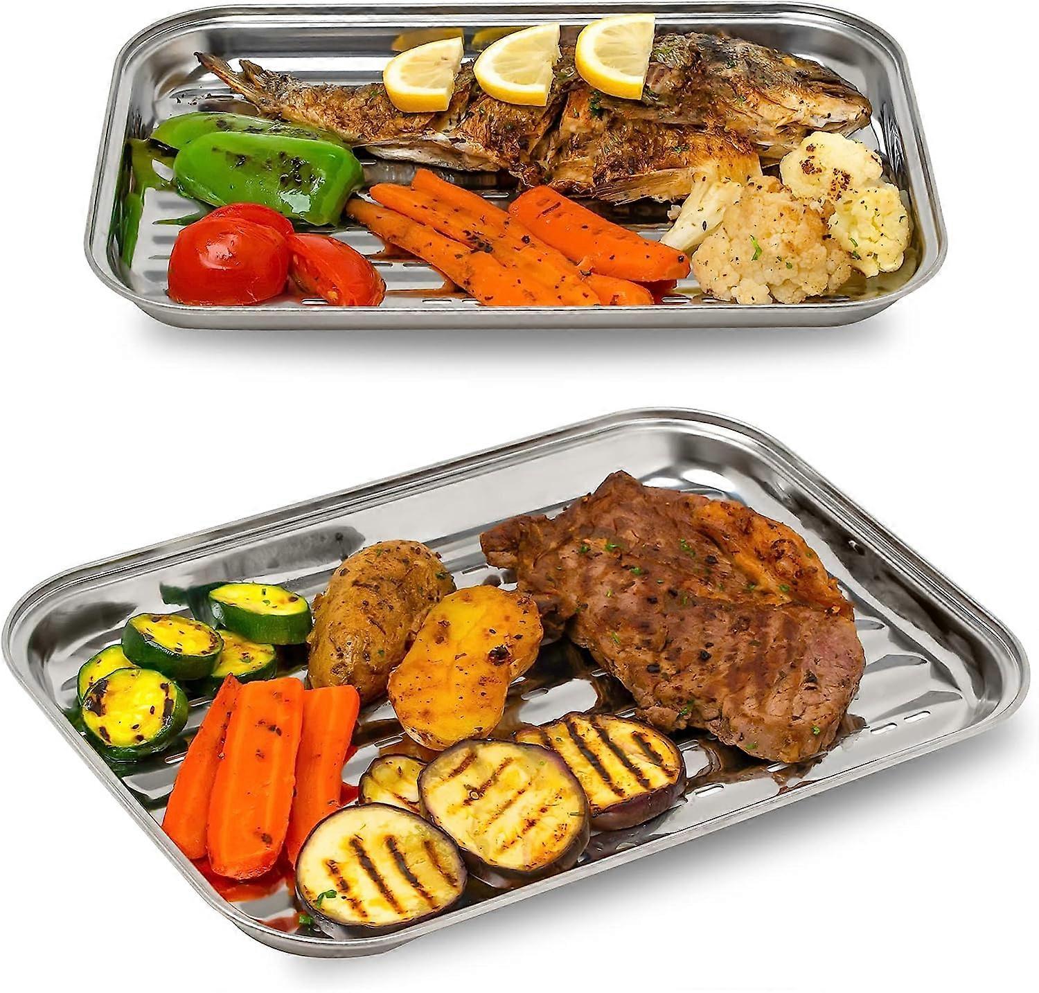 Grillkorb 2er-Set - Edelstahl-Grillkörbe - Gemüse- und Fleisch-Grillauflaufform mit Löchern