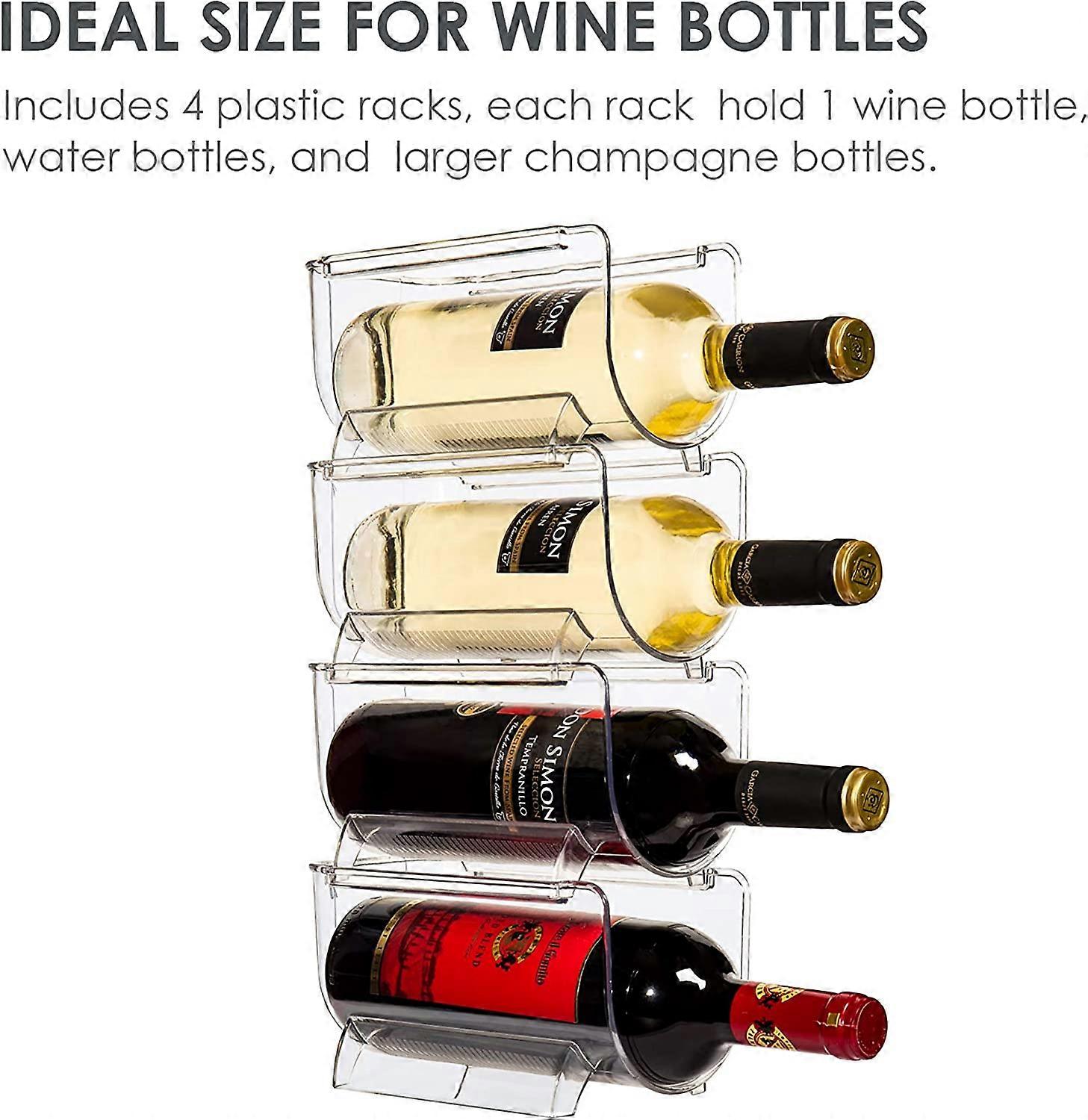 4 Pack Stackable Bottle Racks - Fridge Organizer For Wine, Soda & Water Bottles