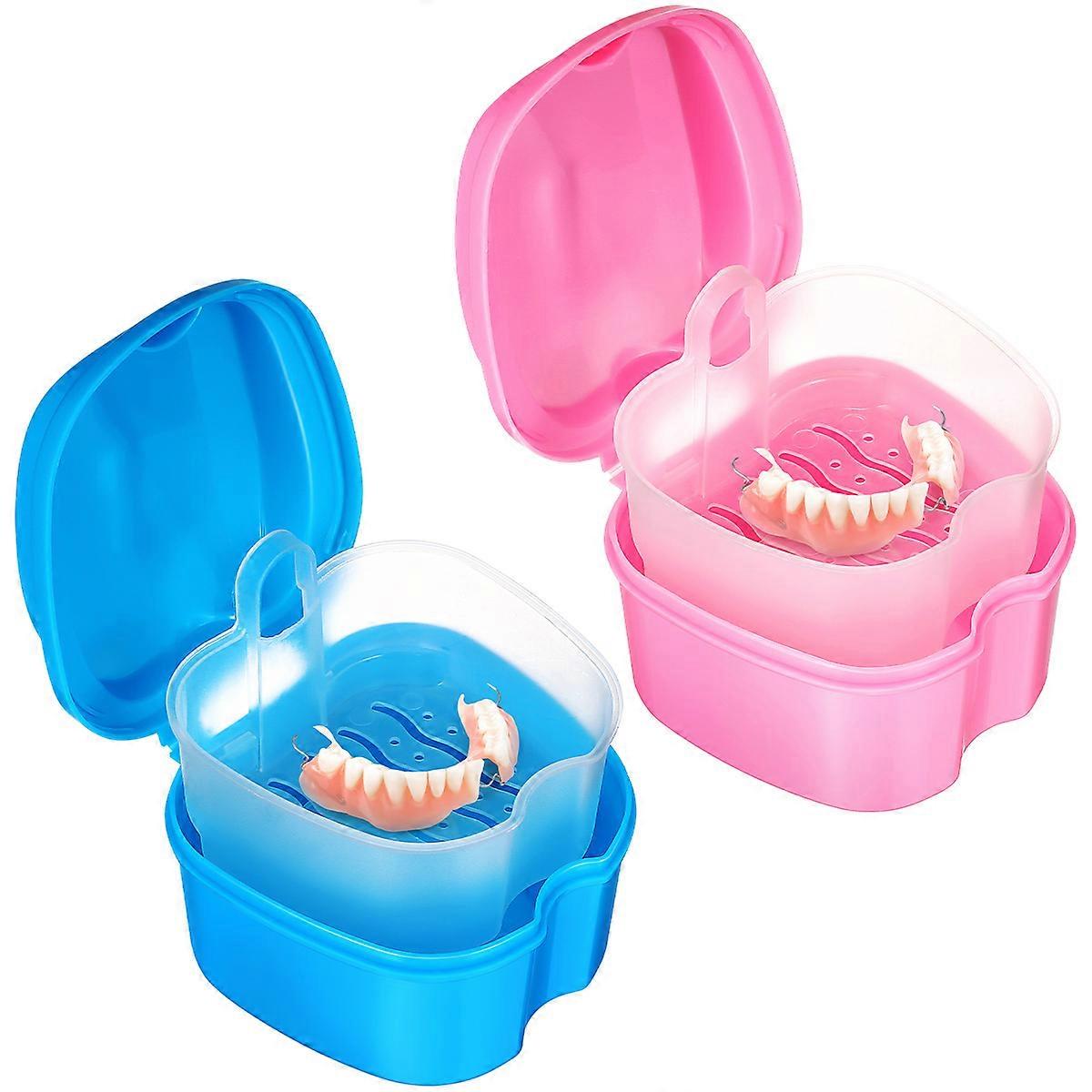 2pcs Portable Denture Case Travel-sized Denture Container Household Denture Cup Denture Supply