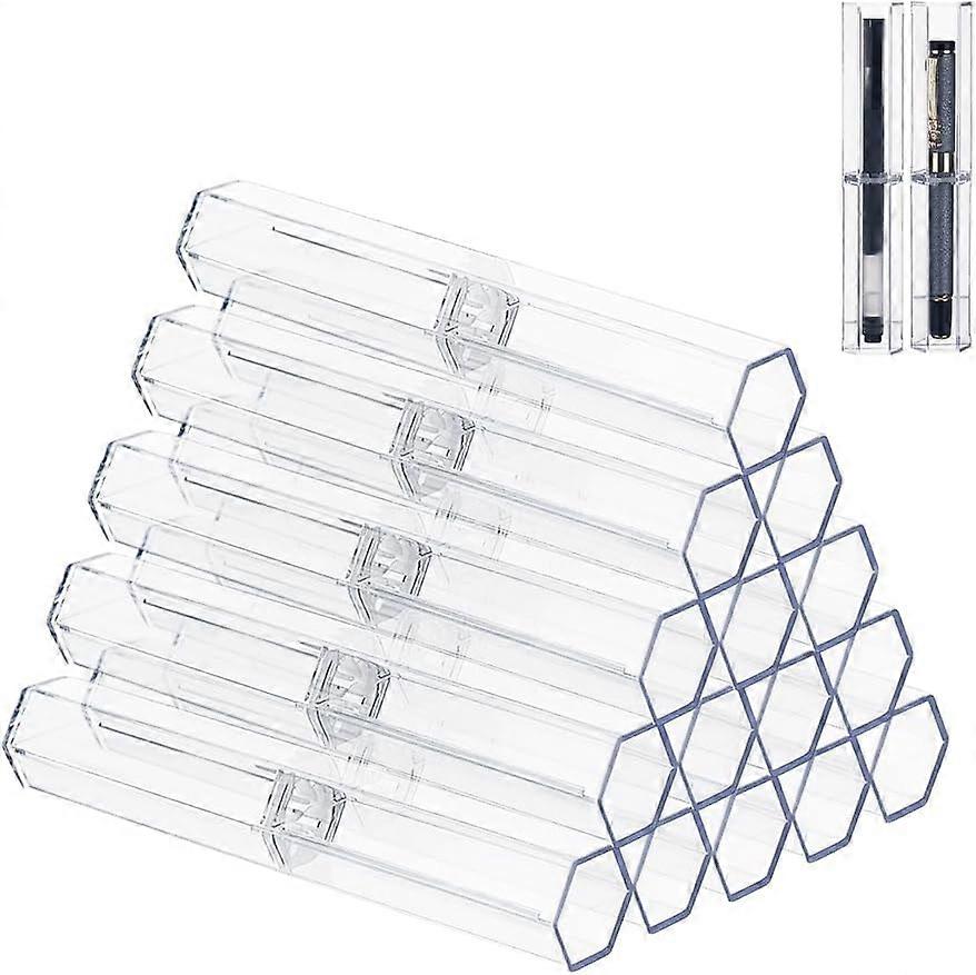 15pcs Transparent Pen Box Hexagonal Pen Case Acrylic Pen Display Box for School Office Clear Plastic Pen Case Reusable Pen Storage Container for Gift
