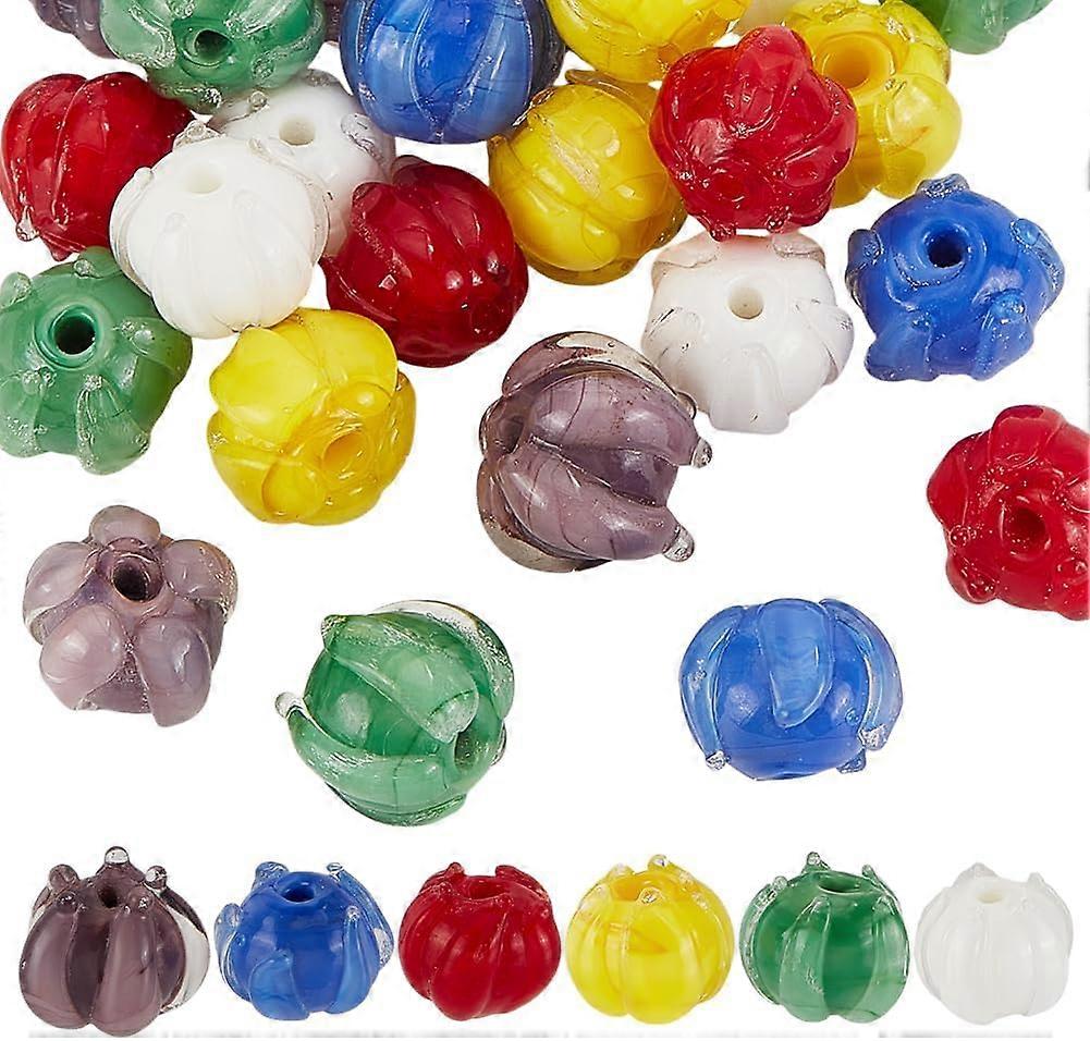 24Pcs 6 Colors Glass Beads Flower Bud Mixed Color 12~13x10~12mm Hole: 1.6mm 4pcs/color