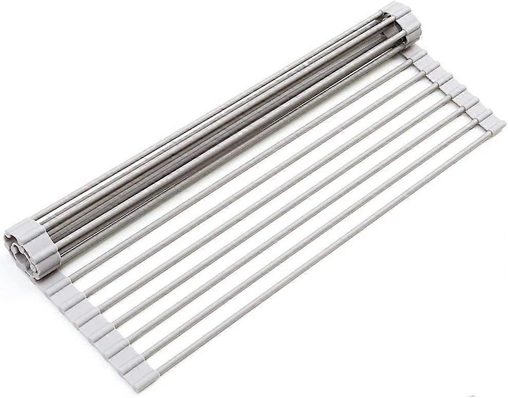 Kitchen Large 20.5" Roll Up Dish Drying Rack Versatile Roll Up Sink Drying Rack & Trivet - Gray