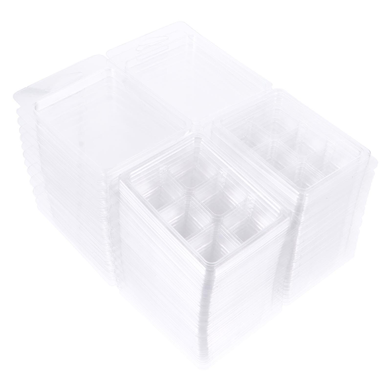 50pcs Wax Melt Clamshell Molds Clear Empty Plastic Cube Tray for Soap Wax