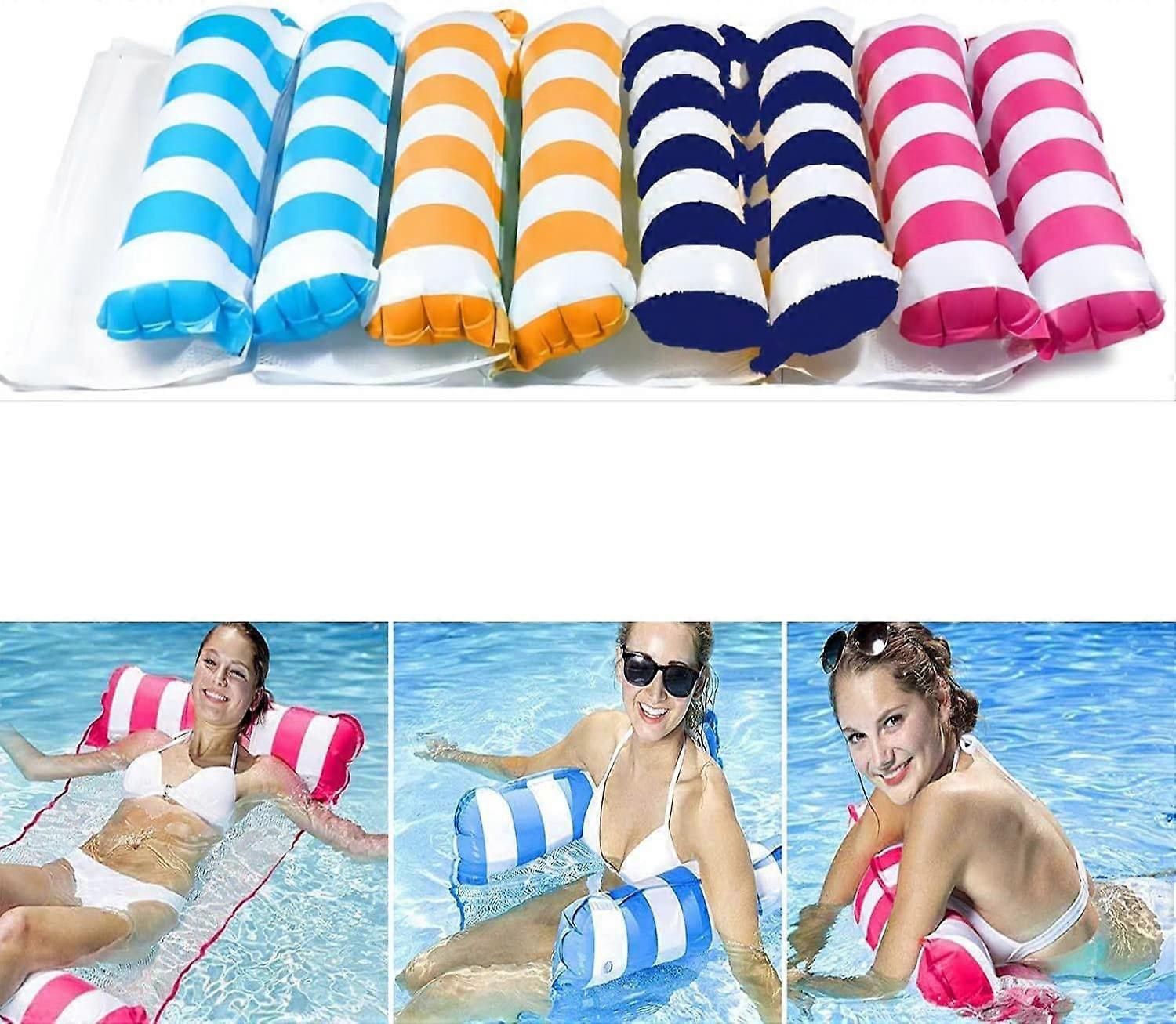 Set of 4High-end pool float hammock, multi-purpose inflatable hammock (saddle, lounger, hammock, dinghy), water hammock. (Dark and light blue and oran