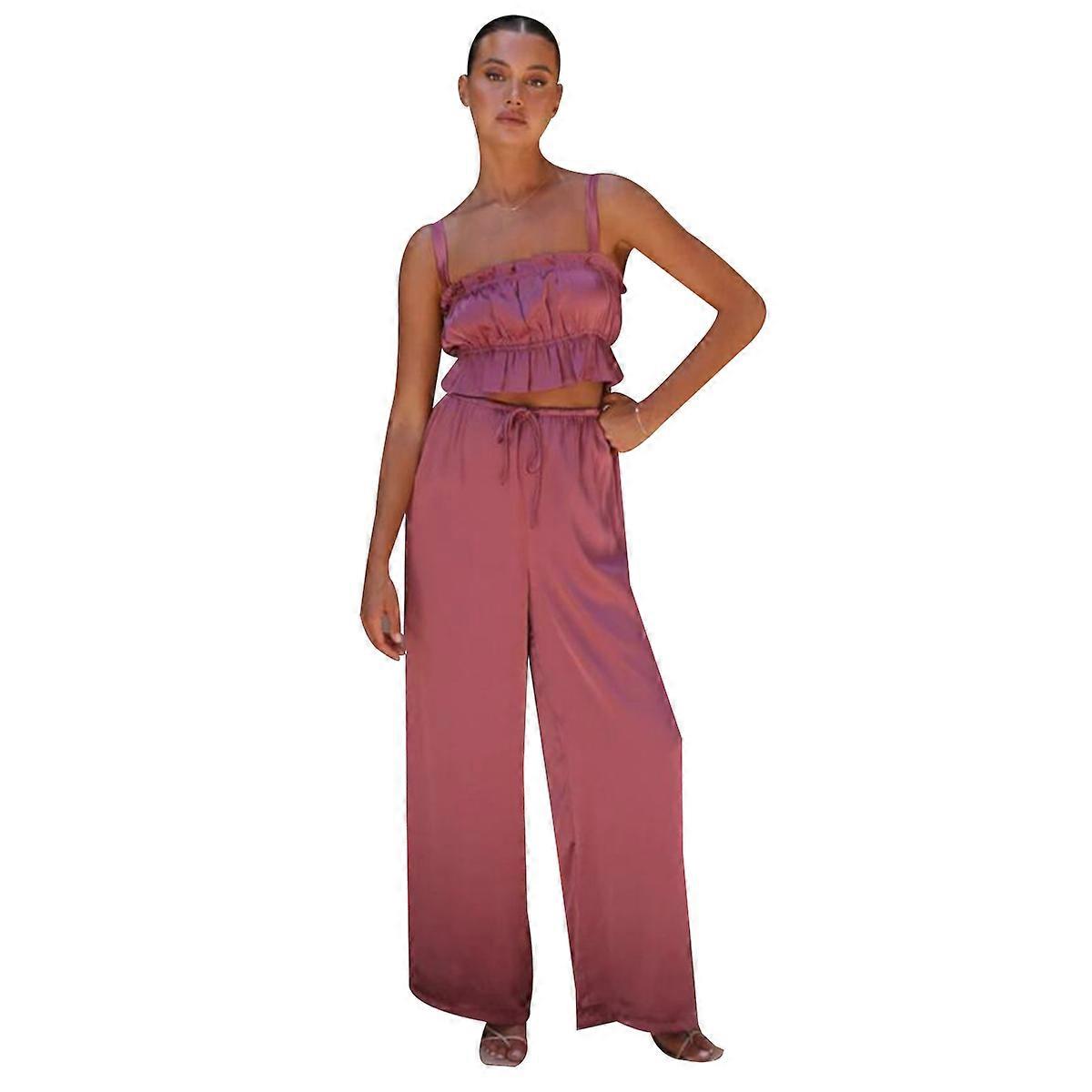 Women's 2 Pcs Set Sleeveless Top Wide Leg High Waist Pants