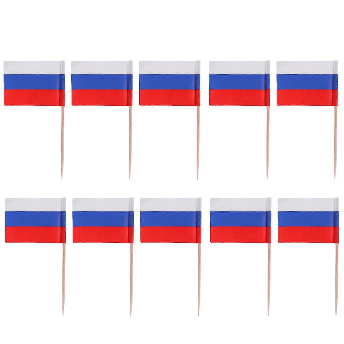 100ピース木製旗つまようじ建国記念日装飾カップケーキトッパー食品つまようじ(ロシア)