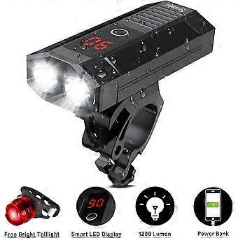Conjunto de luz de bicicleta com display led, 2400 Lumens USB Bicicleta Recarregável Frente Leve e Bicicleta Rea