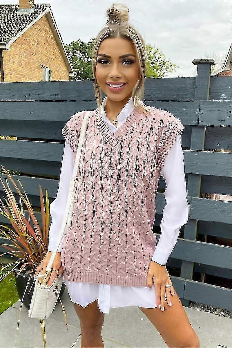 Womens Ladies Cable Knit Sleeveless Vest Knitted Jumper Tank Top