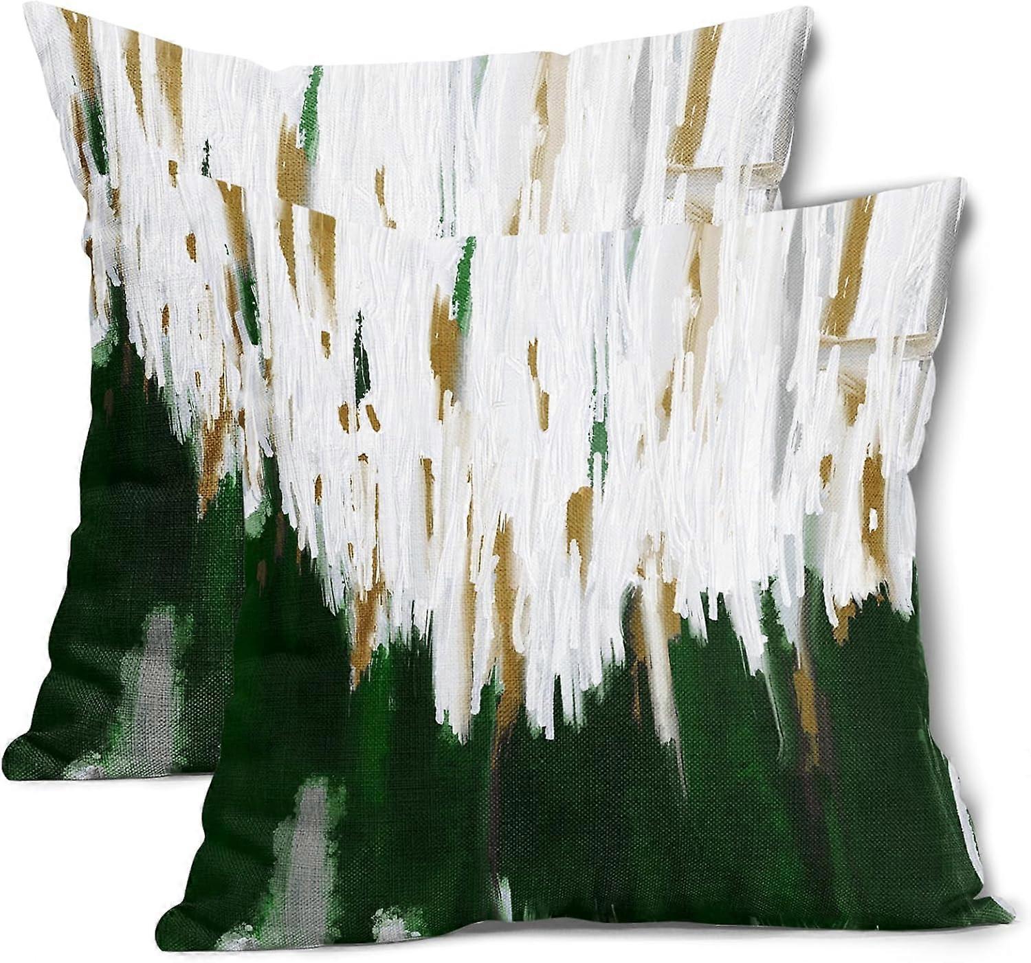 Housses d’oreiller vert or blanc 16 X 16 pouces ensemble de 2 Morden abstrait graffiti décoratif taies d’oreiller neutre Minimali aquarelle coton lin coussin C