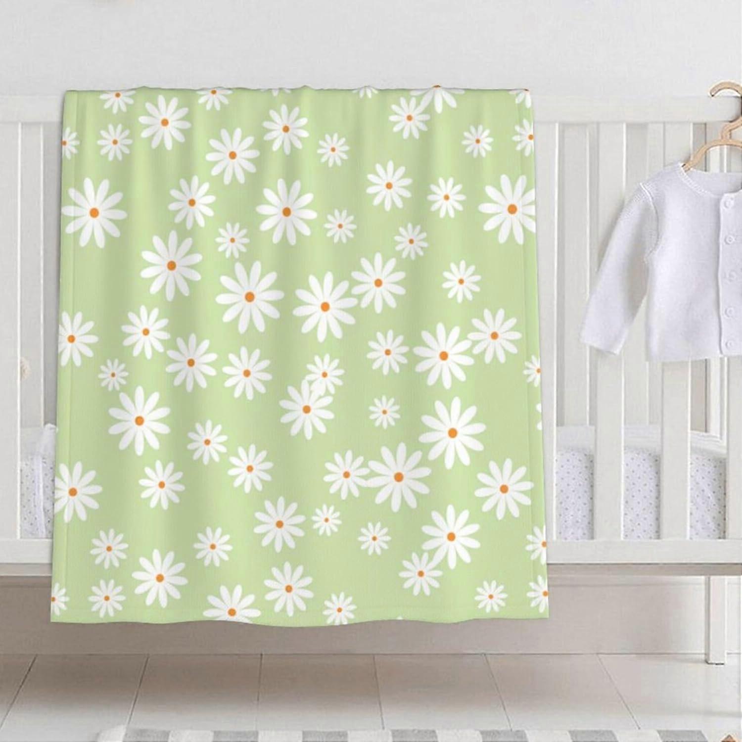 Baby Blanket Little Flower Daisy Green for Boy Girl Newborn 30x40 Inch Toddler Infant Nursery Throw Blankets Double Layer Comfy Soft Plush Stroller Cr