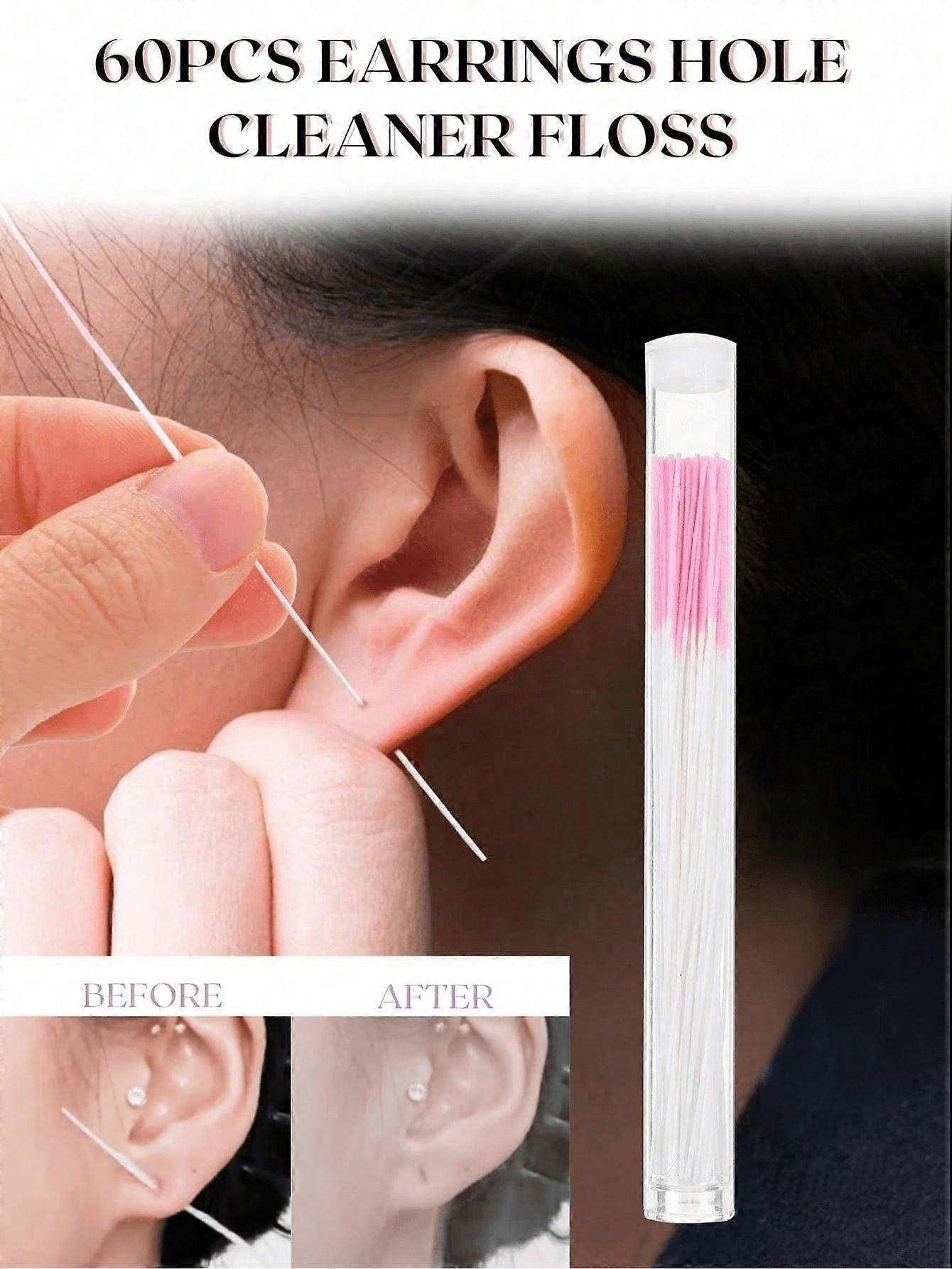 60pcs Ultra-Thin Ear Piercing Cleaning Thread, Ear Care Kit Care,Ear Hole Cleaning Line Ear Piercing Cleaner Thread Ear Hole Cleaning With Storage Bag