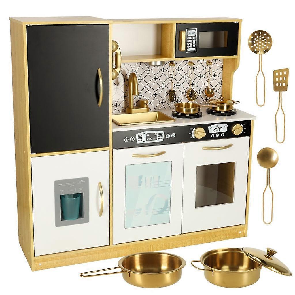 Träkök för barn med kylskåp guld