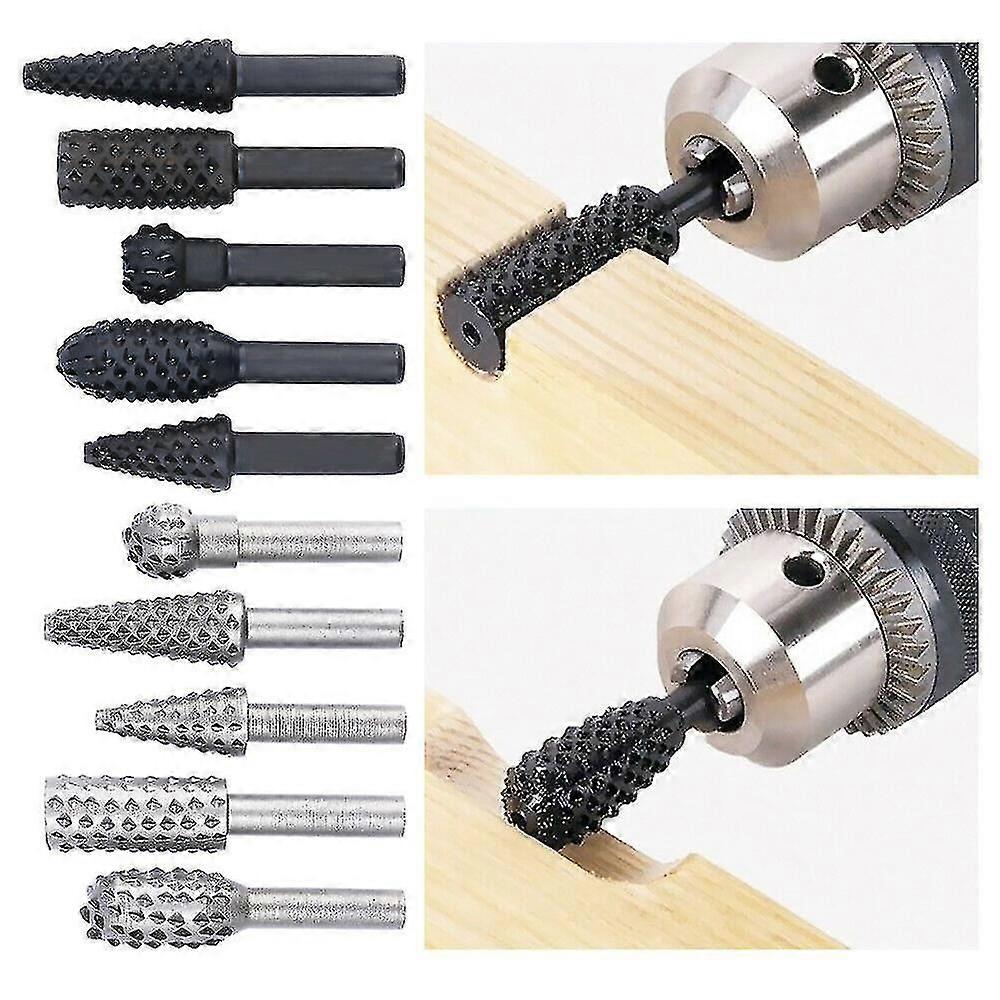 Rotary Burr Set Power Tools Wood Grinding Engraving Carving File Rasp Drill Bits Rotary Drill Burrs Shank Bit For Woodworking Kit1 Set Of 5 Piec