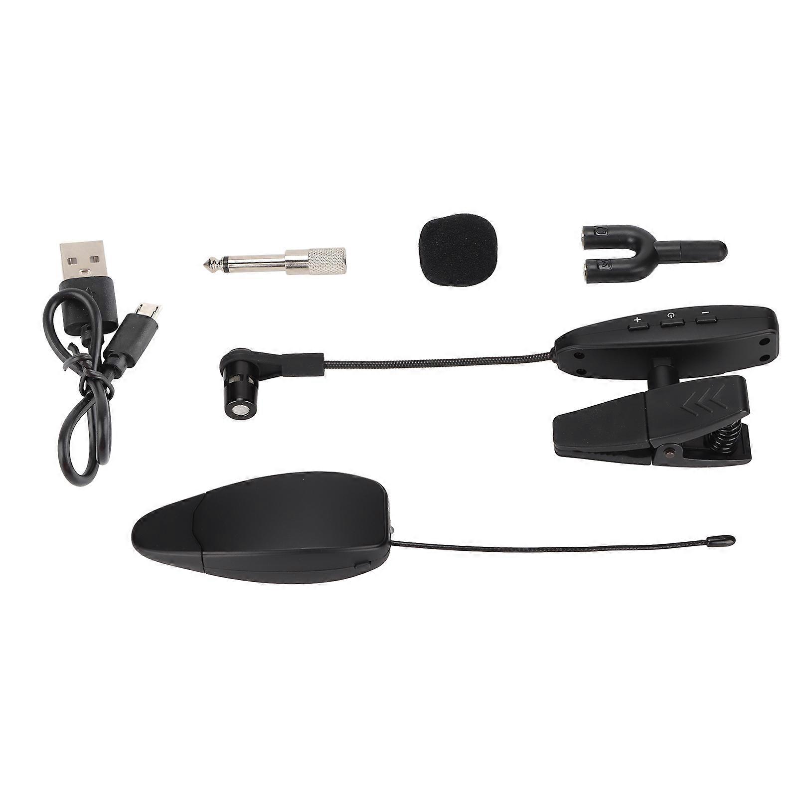 Wireless Instrument Microphone 360° Rotatable UHF Clip Condenser Mic Receiver and Transmitter System