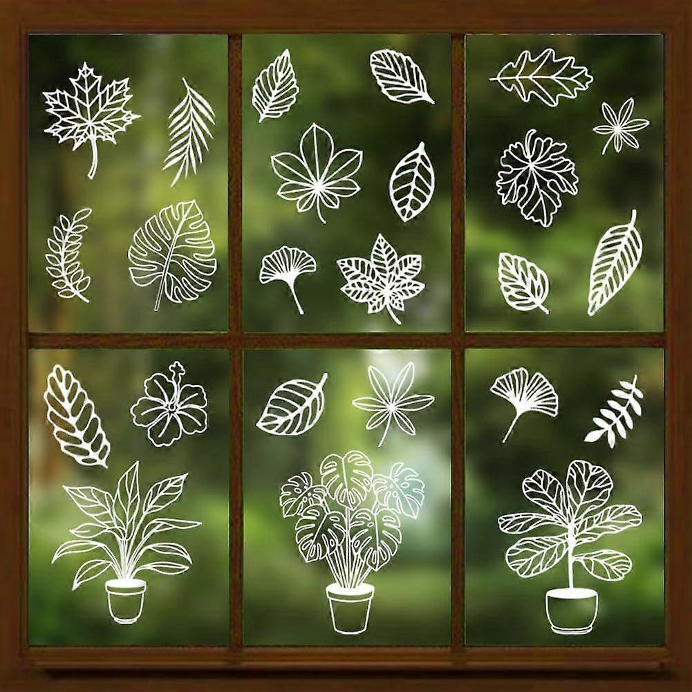 Window Static Clings Stickers Decal 7.9"x11.8" 9 Sheets with 33PCS Line Art White Leaves Patterns Decorative Removable Window Sticker Cling Home Offic