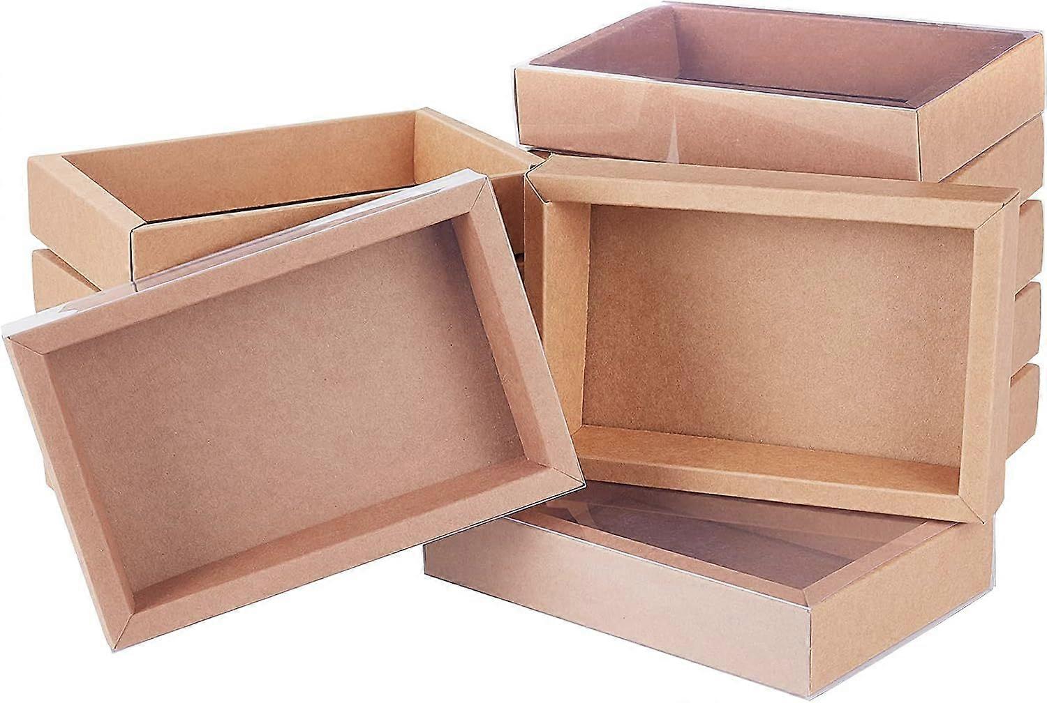 16パック6x3.5x2インチブラウン長方形引き出しクラフトボックス、PVCプラスチックウィンドウ付きパーティーの好意はキャンディーとジュエリークラフトを扱います