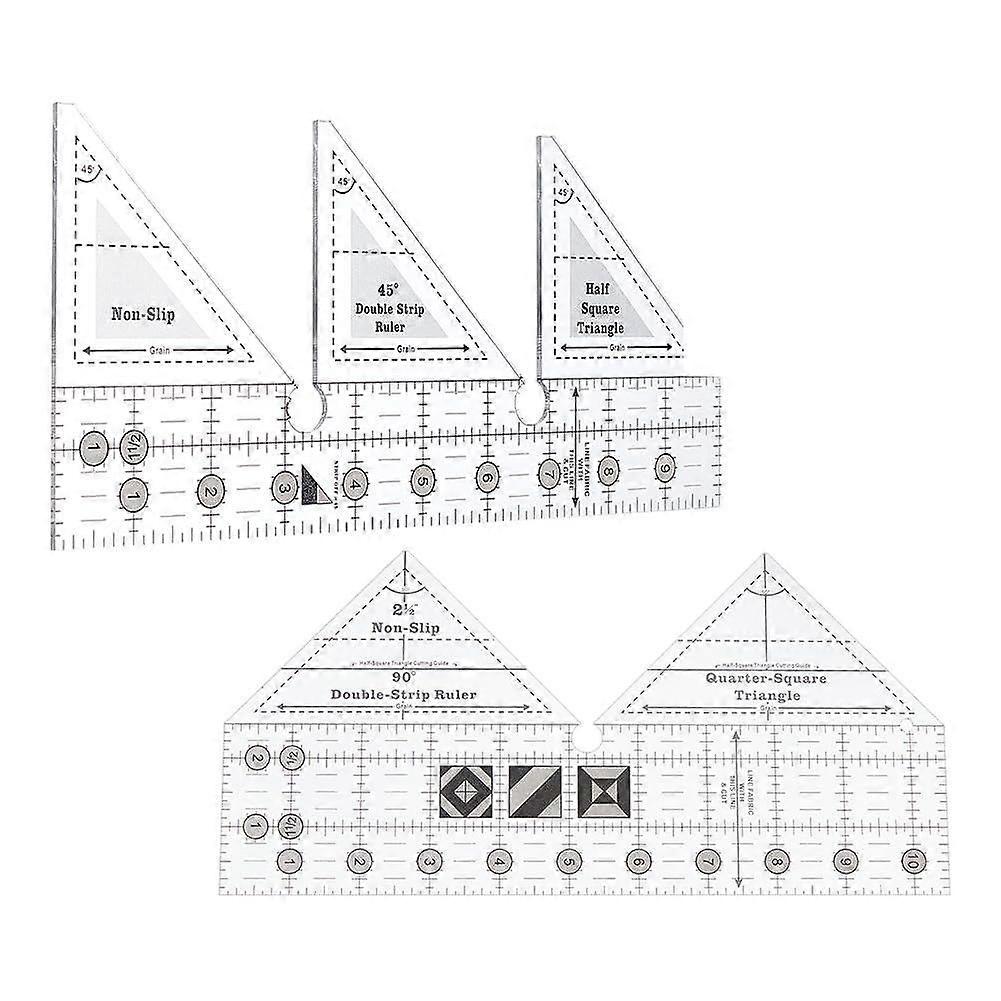 2 Pcs Double Strip Quilting Rulers Acrylic 45/90 Degree Quilt Triangle Patchwork Creative Ruler Grids Sewing Cutting Guide Template DIY Tools for Sewi