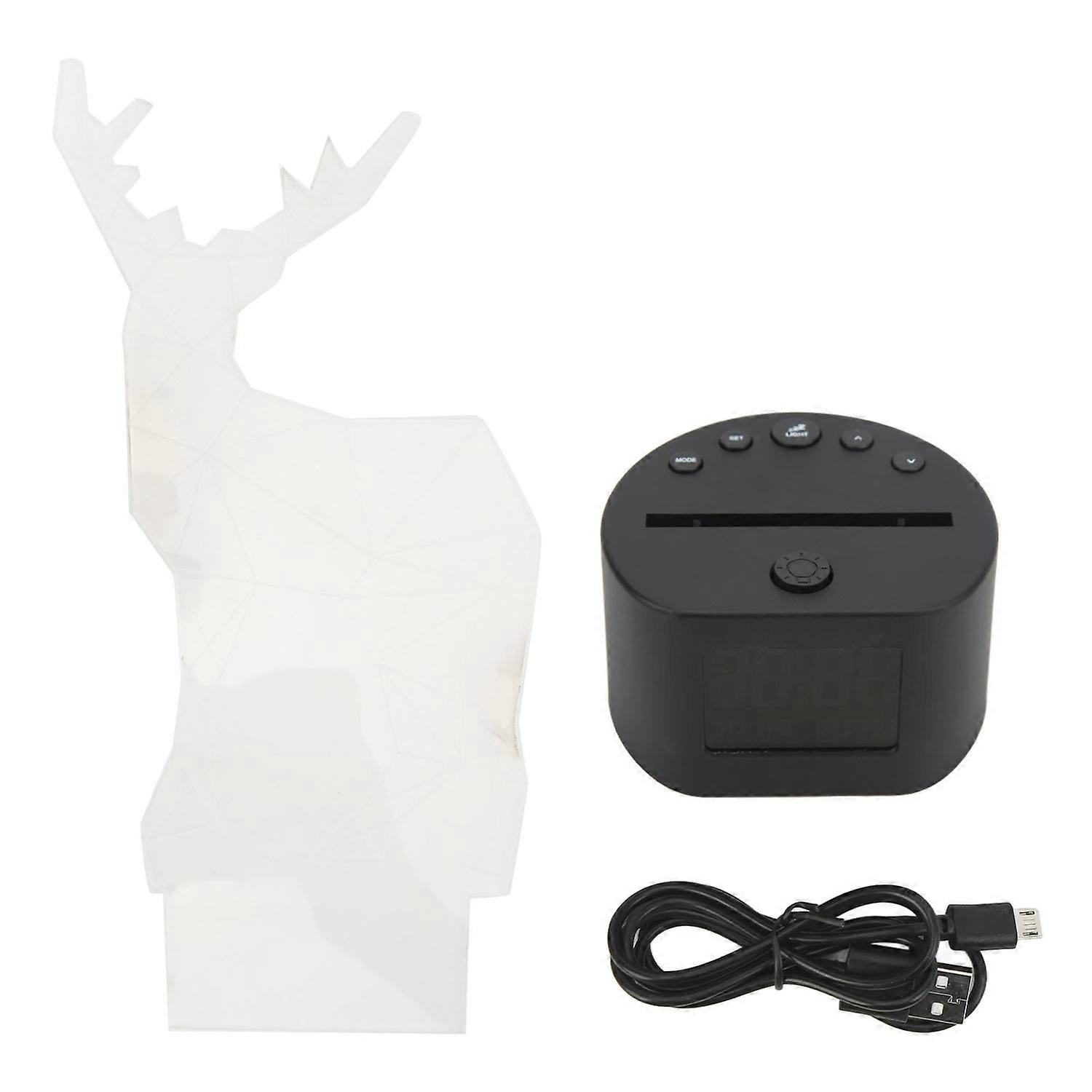Digital Clock Perpetual Calendar LED RGB Black Base Deer Style Dual Power Supply 3D Acrylic Cartoon