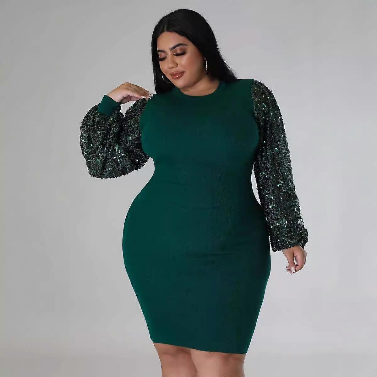 Women's Dress Plus Size Sexy Solid Colour Sequins Bubble Sleeve Dresses