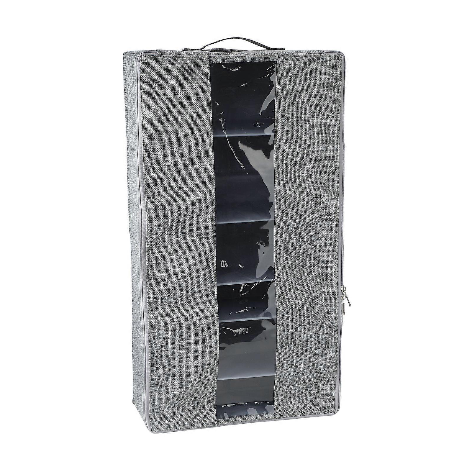 Under Bed Shoe Storage Organizer,Washable Fabric Shoes Container with Clear Cover and 2 Handles,Foldable Six-grid Shoe Box